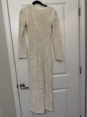 Zara Cream Sequin Maxi Dress with Long Sleeves